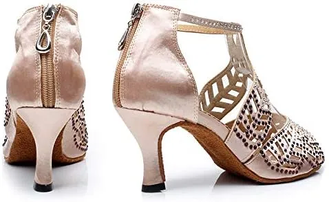 DKZSYIM Women's Rhinestone Latin Dance Shoes Ballroom Performance Shoes, Model YCL345