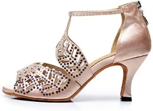 DKZSYIM Women's Rhinestone Latin Dance Shoes Ballroom Performance Shoes, Model YCL345