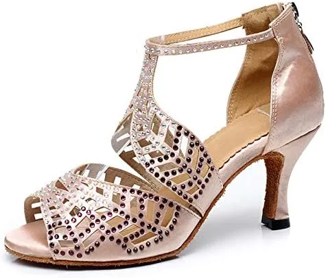 DKZSYIM Women's Rhinestone Latin Dance Shoes Ballroom Performance Shoes, Model YCL345
