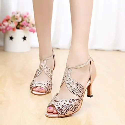DKZSYIM Women's Rhinestone Latin Dance Shoes Ballroom Performance Shoes, Model YCL345