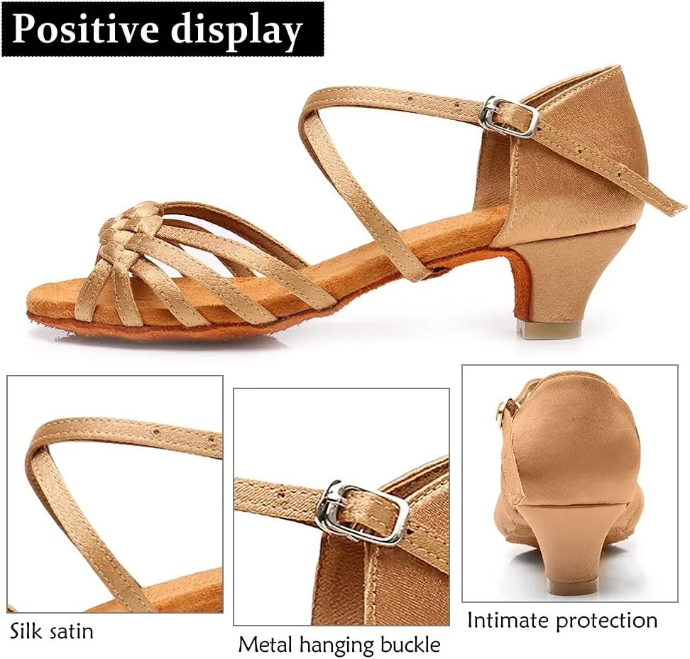 DKZSYIM Women's Satin Latin Dance Shoes Professional Ballroom Salsa Practice Performance Dancing Shoes,Model XGG-Women