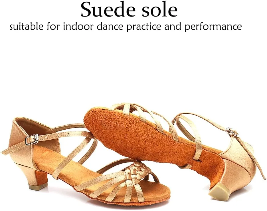 DKZSYIM Women's Satin Latin Dance Shoes Professional Ballroom Salsa Practice Performance Dancing Shoes,Model XGG-Women