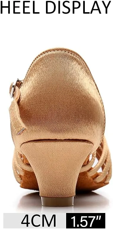 DKZSYIM Women's Satin Latin Dance Shoes Professional Ballroom Salsa Practice Performance Dancing Shoes,Model XGG-Women