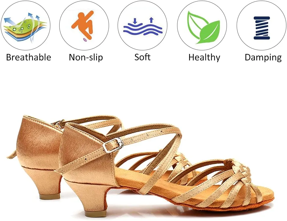 DKZSYIM Women's Satin Latin Dance Shoes Professional Ballroom Salsa Practice Performance Dancing Shoes,Model XGG-Women