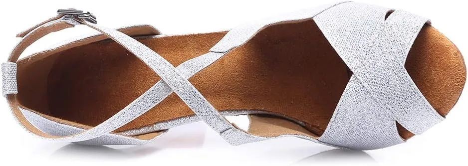 DKZSYIM Women's Satin Latin Practice Dance Shoes Ballroom Suede Sole Wedding Performance Dance Shoe,Model NU230