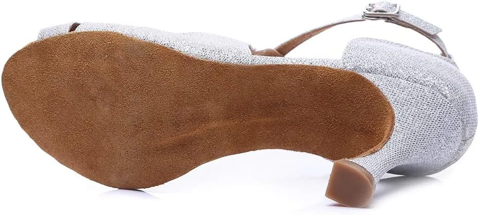 DKZSYIM Women's Satin Latin Practice Dance Shoes Ballroom Suede Sole Wedding Performance Dance Shoe,Model NU230