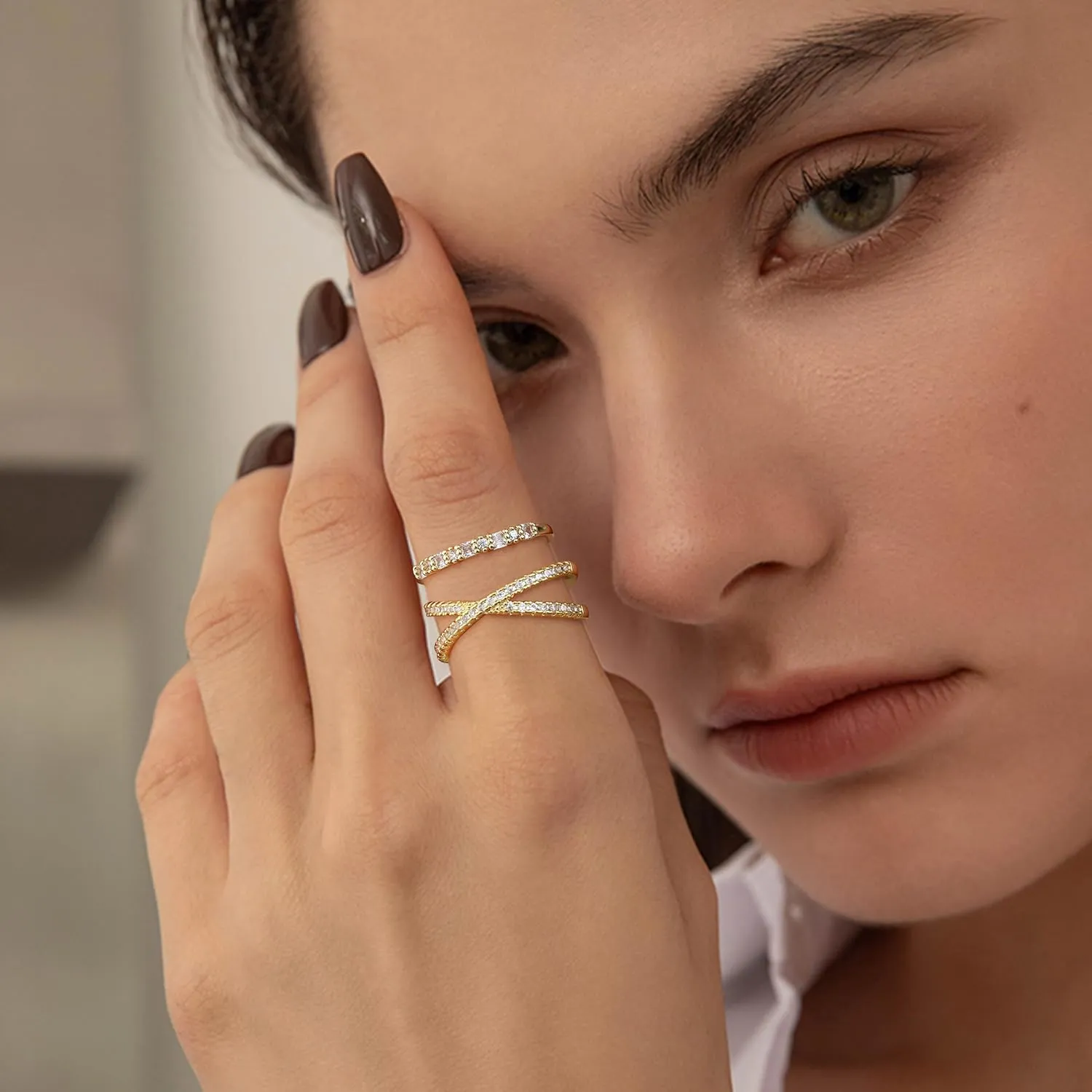 Dochais Stackable Cubic Zirconia Gold Rings for Women Non Tarnish Finger Ring Set 14k Gold Plated Dainty CZ Wedding Engagement Rings, Size 5-9