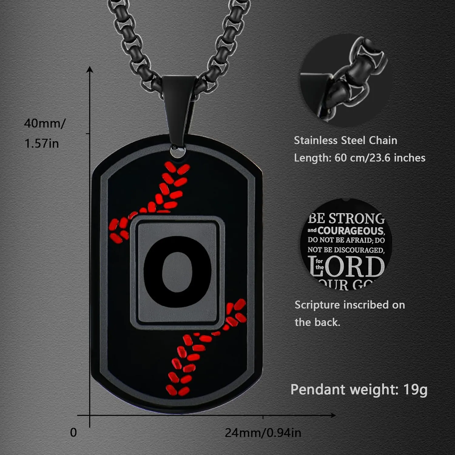 Dog Tag Necklaces for Men Titanium Steel Mens A-Z Letter Tag Necklace Black Pendant Religious Gifts for Him