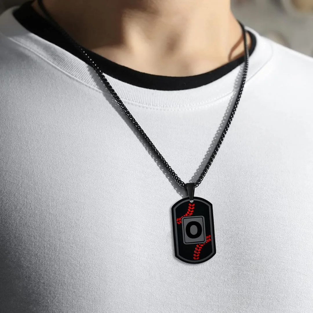 Dog Tag Necklaces for Men Titanium Steel Mens A-Z Letter Tag Necklace Black Pendant Religious Gifts for Him