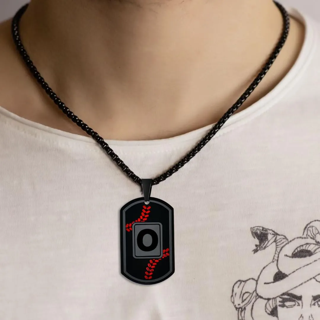 Dog Tag Necklaces for Men Titanium Steel Mens A-Z Letter Tag Necklace Black Pendant Religious Gifts for Him