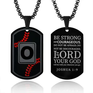 Dog Tag Necklaces for Men Titanium Steel Mens A-Z Letter Tag Necklace Black Pendant Religious Gifts for Him