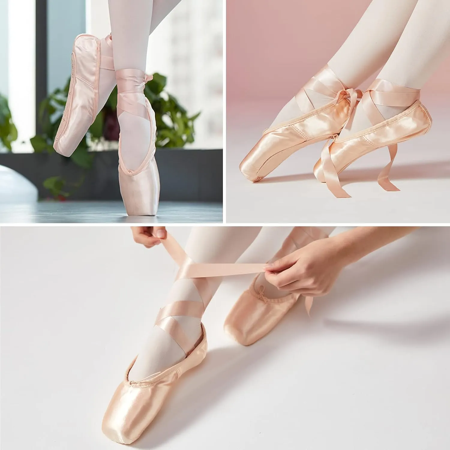 DoGeek Satin Pointe Shoes for Girls and Ladies Professional Ballet Dance Shoes with Ribbon for School or Home