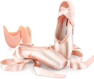 DoGeek Satin Pointe Shoes for Girls and Ladies Professional Ballet Dance Shoes with Ribbon for School or Home
