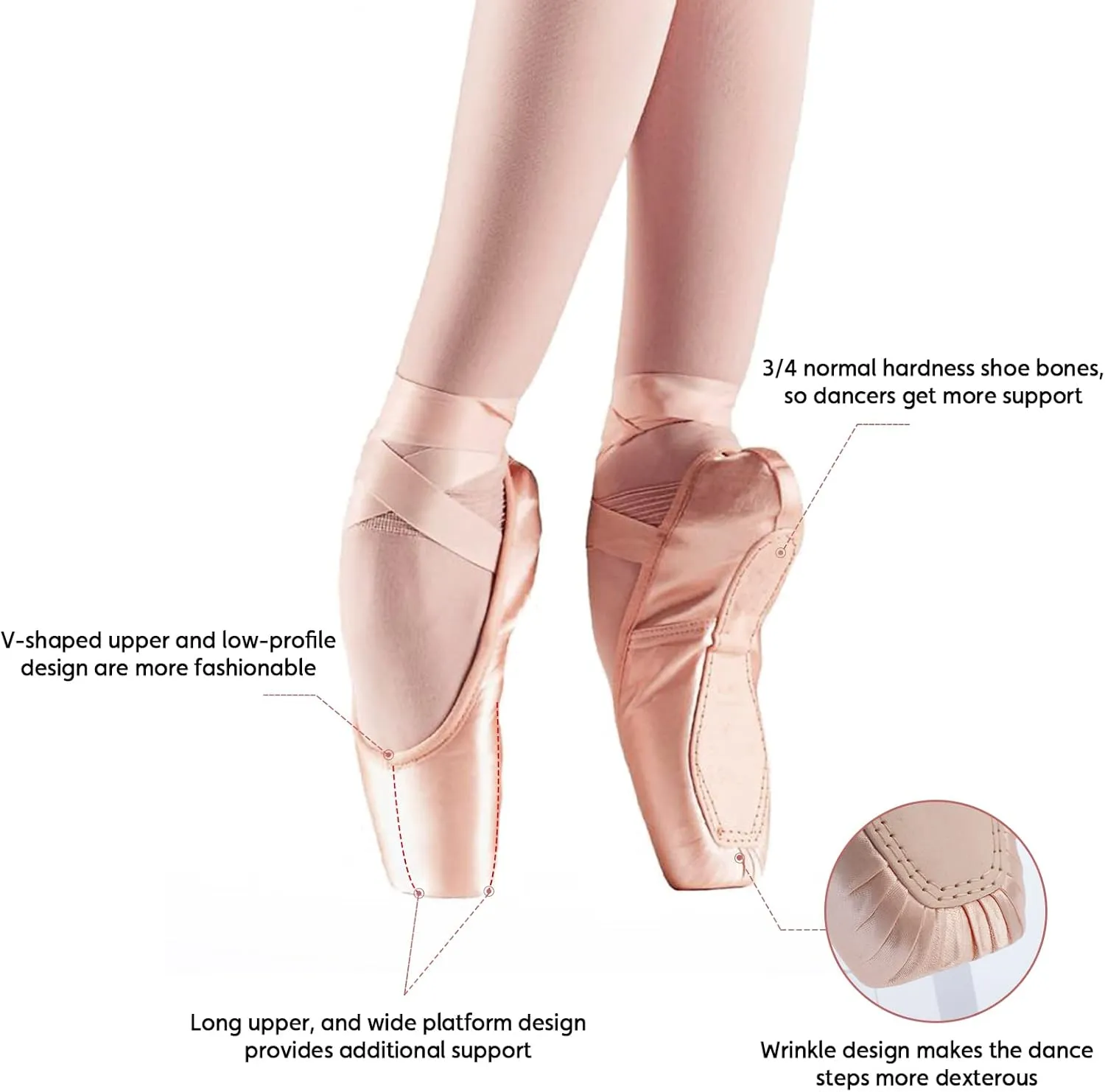DoGeek Satin Pointe Shoes for Girls and Ladies Professional Ballet Dance Shoes with Ribbon for School or Home