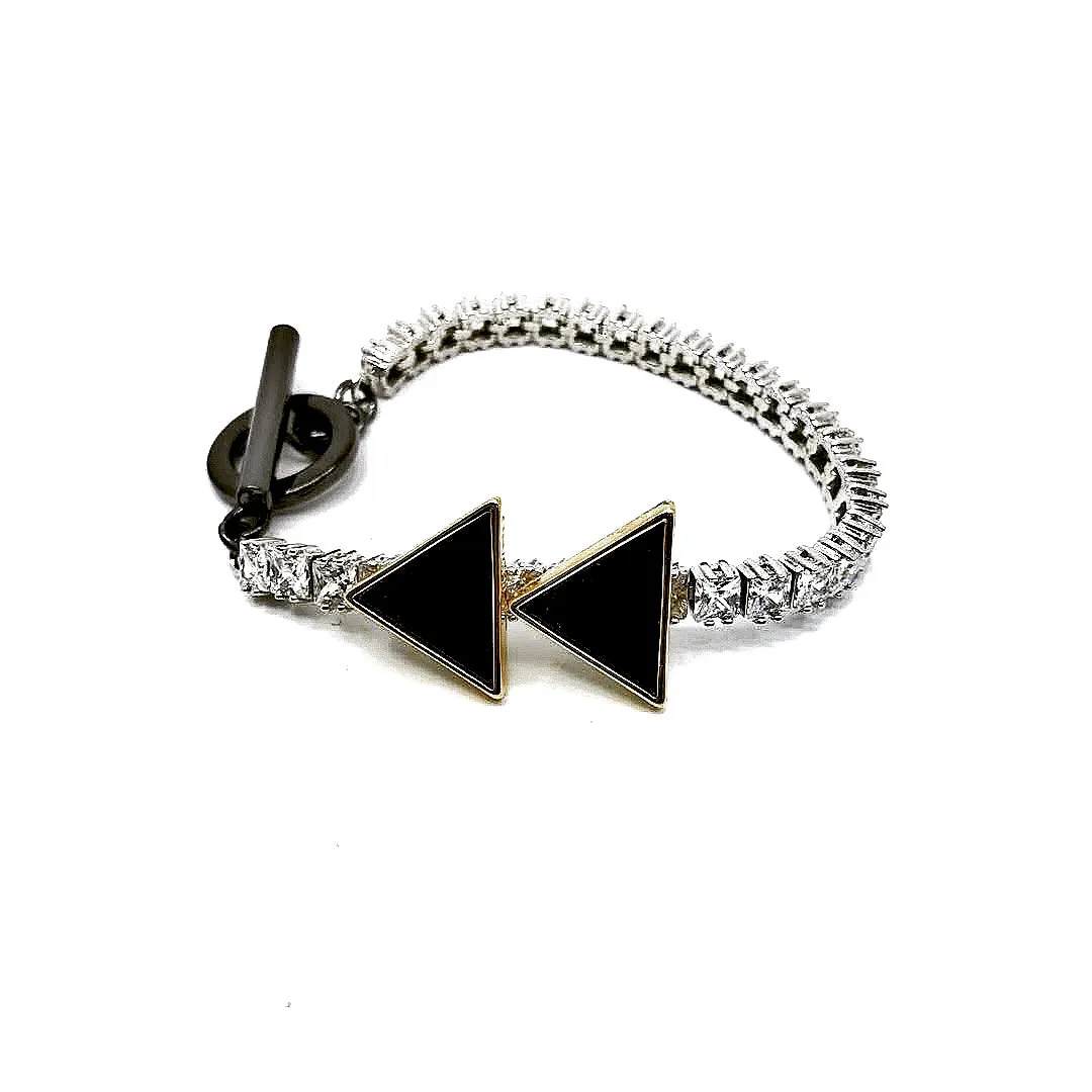 DOUBLE TRIANGLE EMBELLISHED ZIRCON CHAIN BRACELET