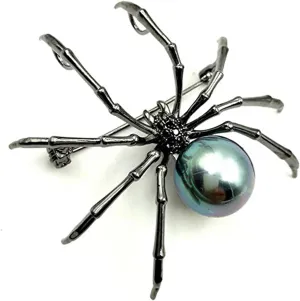 DREAMLANDSALES Punk Style Imitated Black Pearl Spider Brooches and Pins Halloween Witch Costume Jewelry