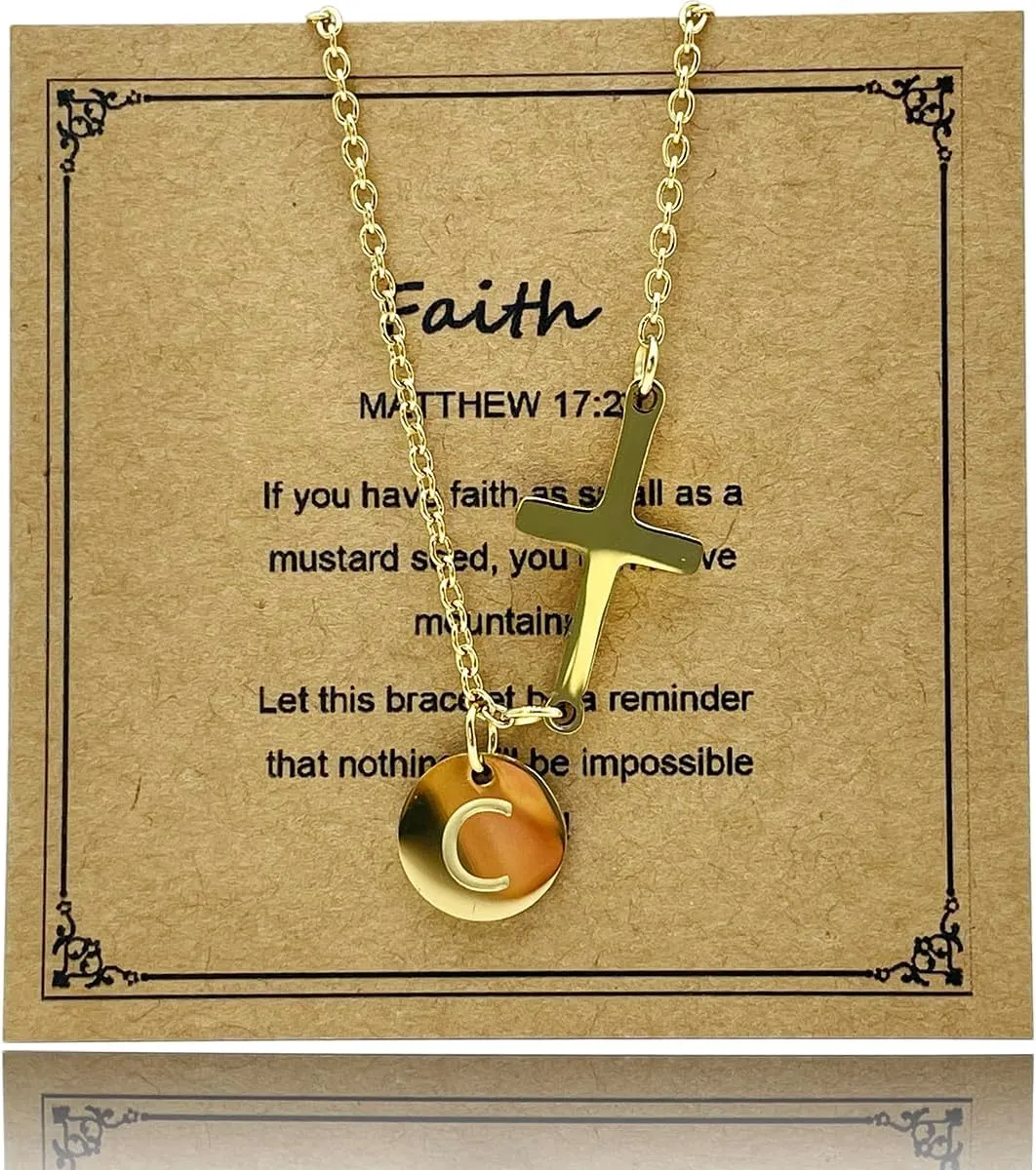 Easter Basket Stuffers 18K Gold Plated Cross Bracelet Initial Christian Bracelets for Womem Adjustable