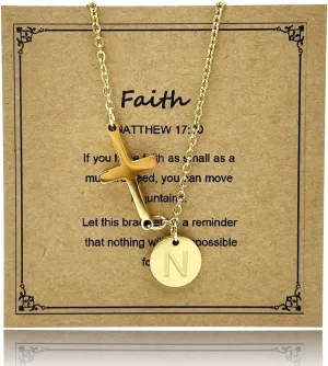 Easter Basket Stuffers 18K Gold Plated Cross Bracelet Initial Christian Bracelets for Womem Adjustable