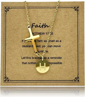 Easter Basket Stuffers 18K Gold Plated Cross Bracelet Initial Christian Bracelets for Womem Adjustable