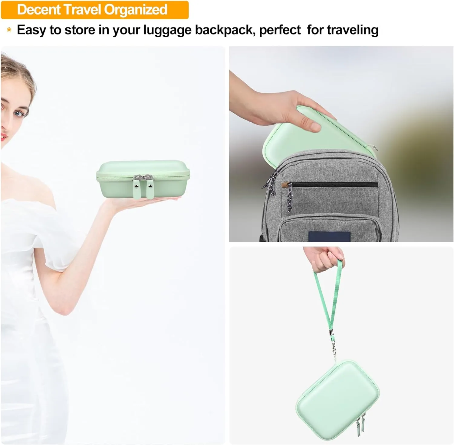 Elonbo Carrying Case for cudinham Thermal Mini Printer, Portable Inkless Sticker Maker Travel Bag, Wireless Bluetooth Label Printer Storage Holder,Mesh Pocket Fits printer paper Cable,Green Green