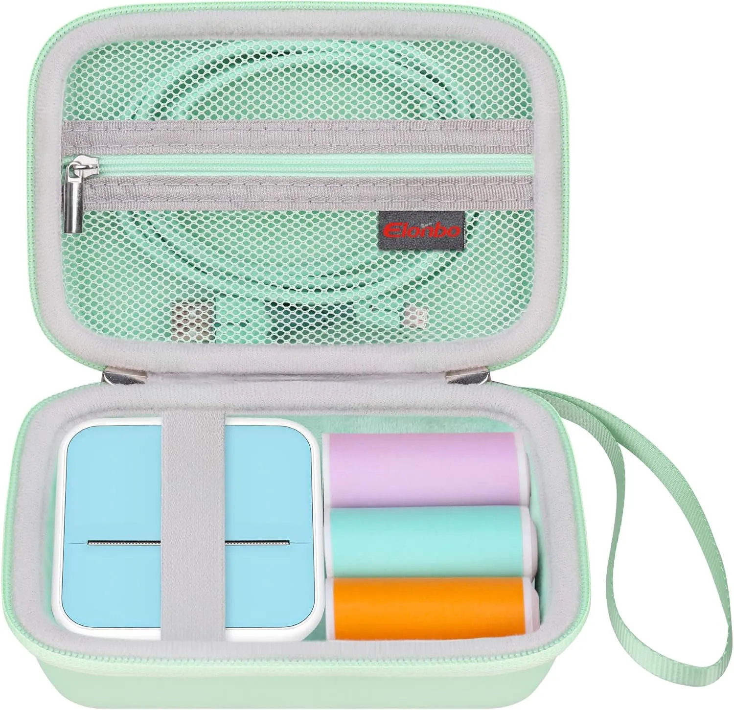 Elonbo Carrying Case for cudinham Thermal Mini Printer, Portable Inkless Sticker Maker Travel Bag, Wireless Bluetooth Label Printer Storage Holder,Mesh Pocket Fits printer paper Cable,Green Green