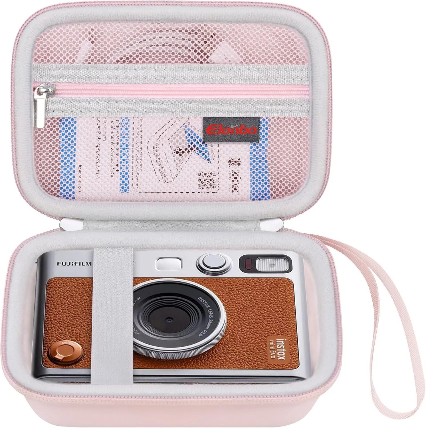 Elonbo Carrying Case for Fujifilm Instax Mini EVO Hybrid Instant Camera, Fujifilm Instax Mini EVO Camera Travel Protective Storage Holder, Portable Photo Printer Instant Print Camera Bag, Pink Pink