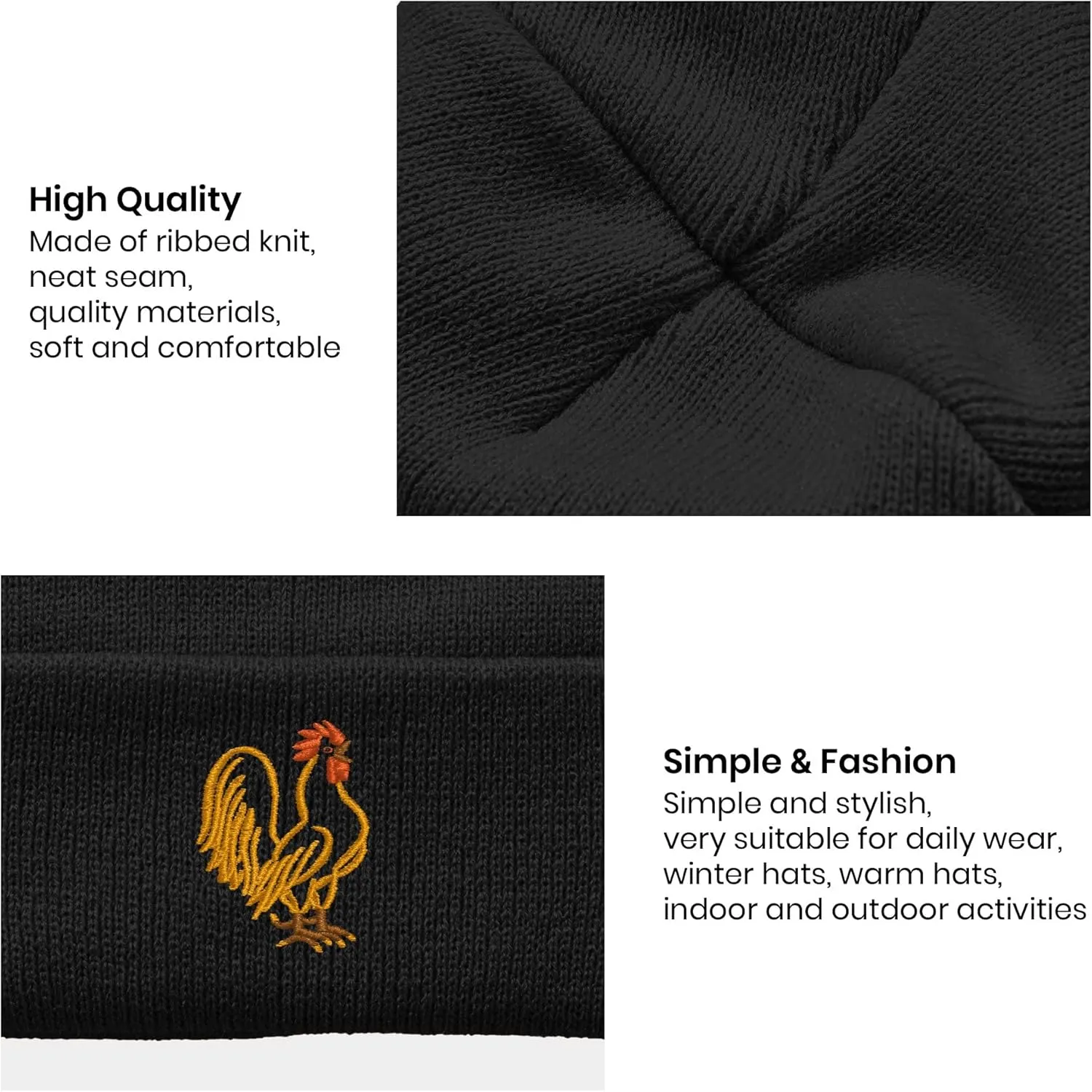 Embroidery Beanie Knit Hats for Men & Women, Embroidery Winter Hats Skull Cap