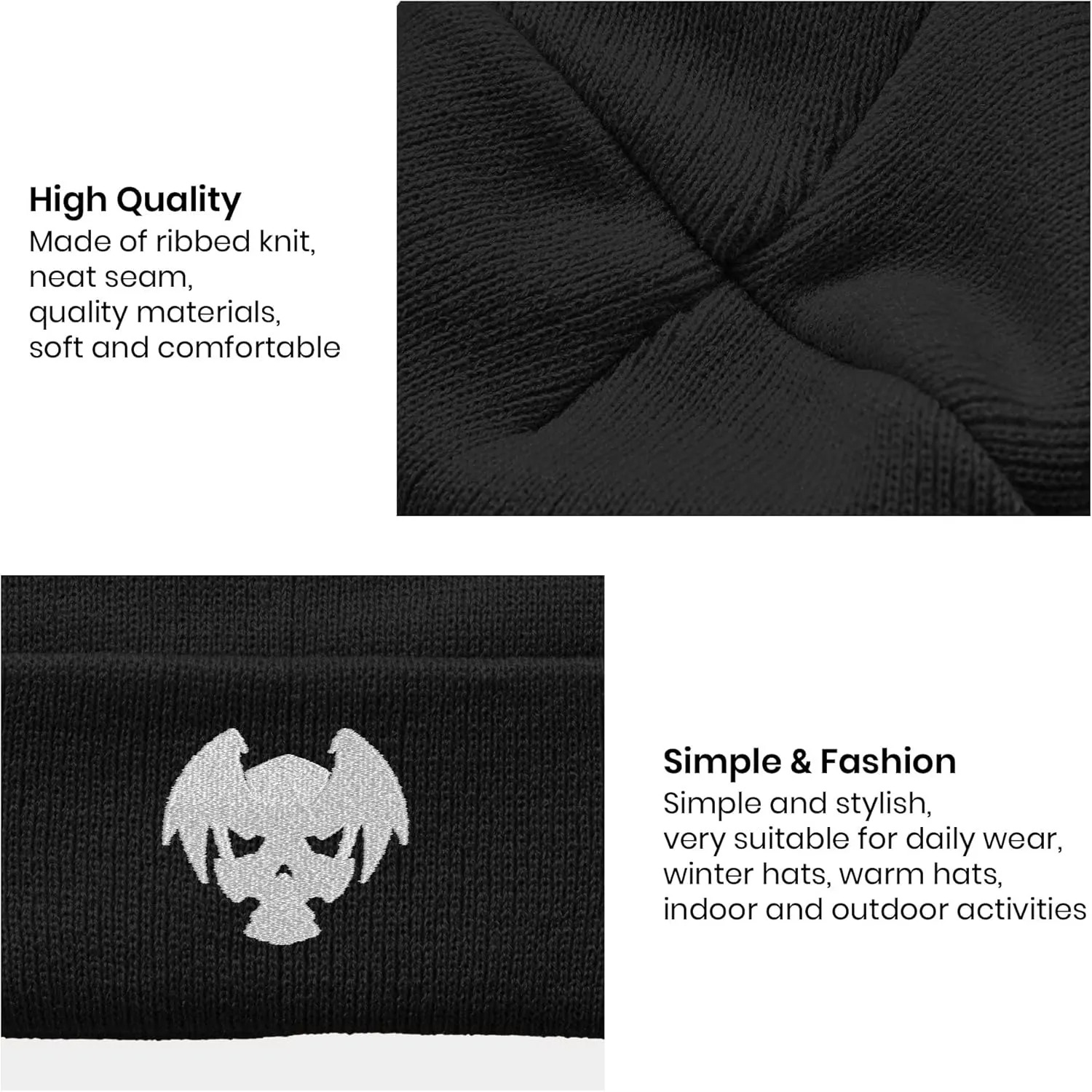 Embroidery Beanie Knit Hats for Men & Women, Embroidery Winter Hats Skull Cap