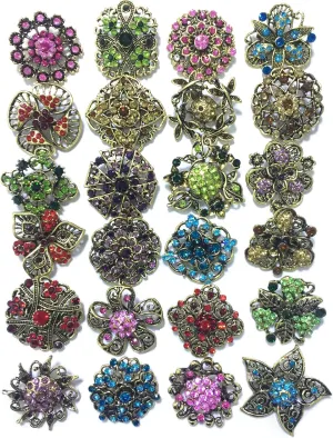 Ezing Lot 24pc Shining Rhinestone Crystal Brooches Pins DIY Wedding Bouquet Kit