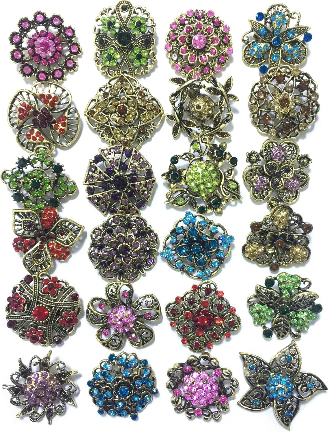 Ezing Lot 24pc Shining Rhinestone Crystal Brooches Pins DIY Wedding Bouquet Kit