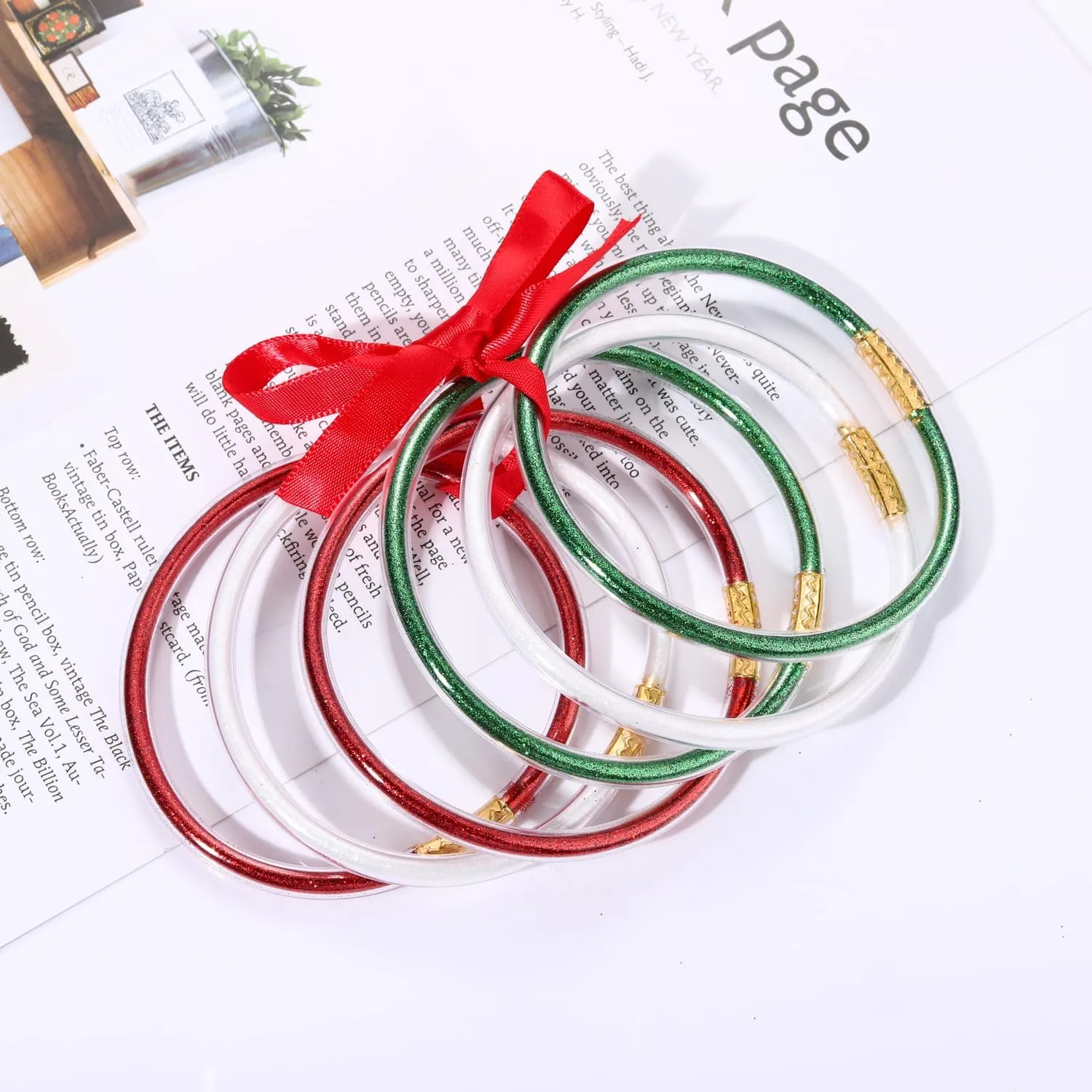 FAERLIIRY Mardi Gras Bracelets Glitter Jelly Bangles Glitter Filled Jelly Silicone Bracelets for Women Girls Bracelets Set for Buddha Girl Waterproof Purple Green Gold Bangles Set