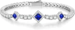 FANCIME Birthstone Bracelets 4mm Sterling Silver Tennis Bracelets Square Gemstone Bracelets Birthday Fine Jewelry Gifts for Women 7.2"