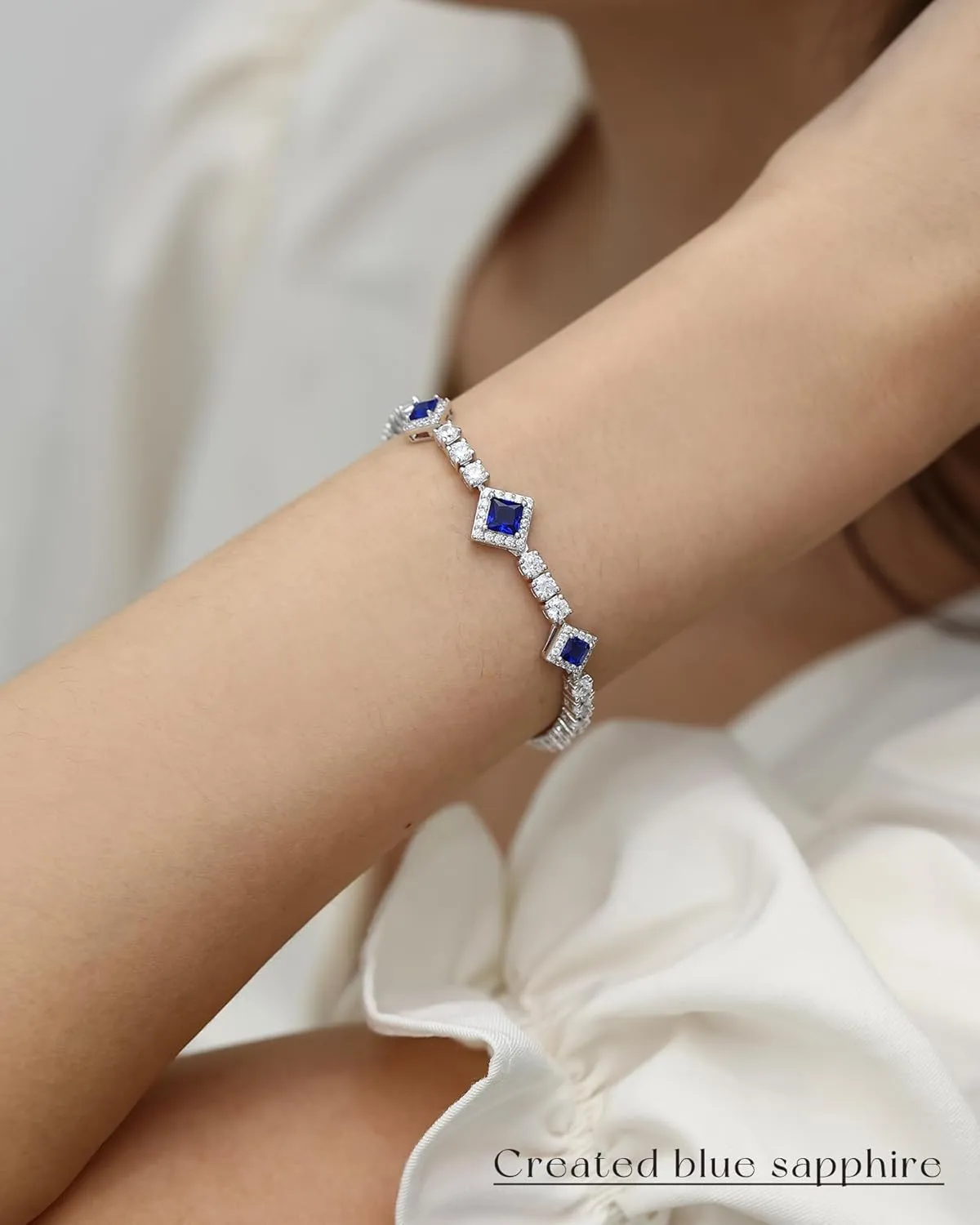 FANCIME Birthstone Bracelets 4mm Sterling Silver Tennis Bracelets Square Gemstone Bracelets Birthday Fine Jewelry Gifts for Women 7.2"