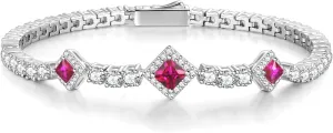 FANCIME Birthstone Bracelets 4mm Sterling Silver Tennis Bracelets Square Gemstone Bracelets Birthday Fine Jewelry Gifts for Women 7.2"