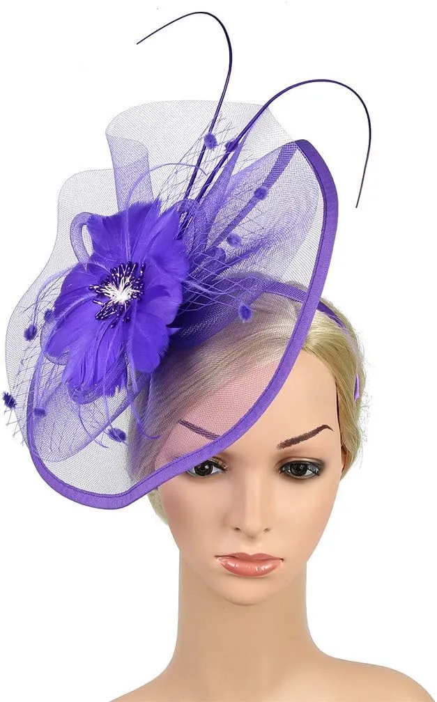 Fancy Hats for Women Tea Party Derby Fascinators With Flower Feather Mesh Wedding Bridal Dressy Vintage Hair Clip