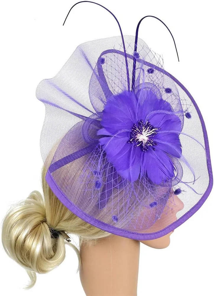 Fancy Hats for Women Tea Party Derby Fascinators With Flower Feather Mesh Wedding Bridal Dressy Vintage Hair Clip