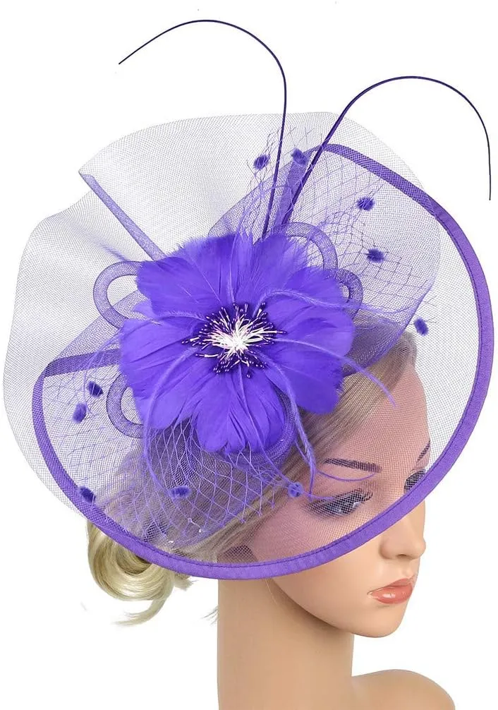 Fancy Hats for Women Tea Party Derby Fascinators With Flower Feather Mesh Wedding Bridal Dressy Vintage Hair Clip