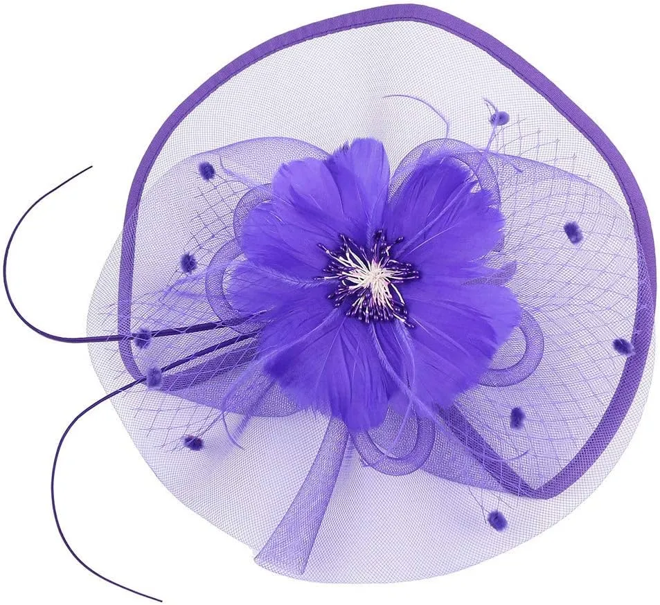 Fancy Hats for Women Tea Party Derby Fascinators With Flower Feather Mesh Wedding Bridal Dressy Vintage Hair Clip
