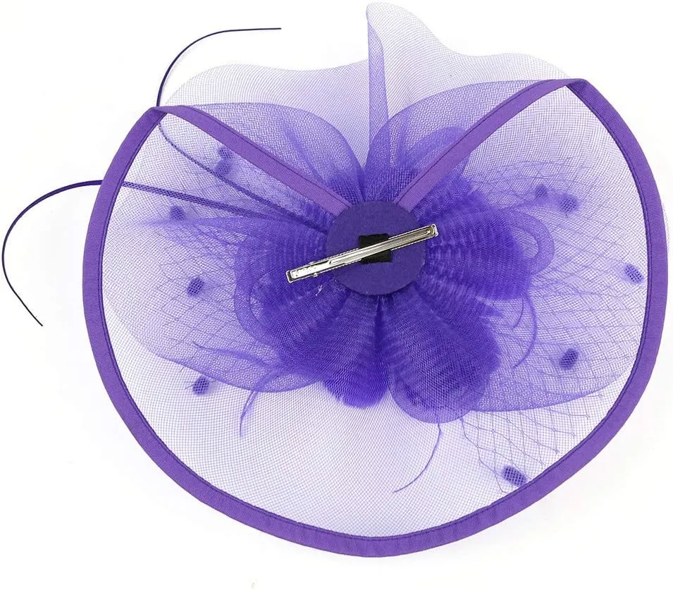 Fancy Hats for Women Tea Party Derby Fascinators With Flower Feather Mesh Wedding Bridal Dressy Vintage Hair Clip