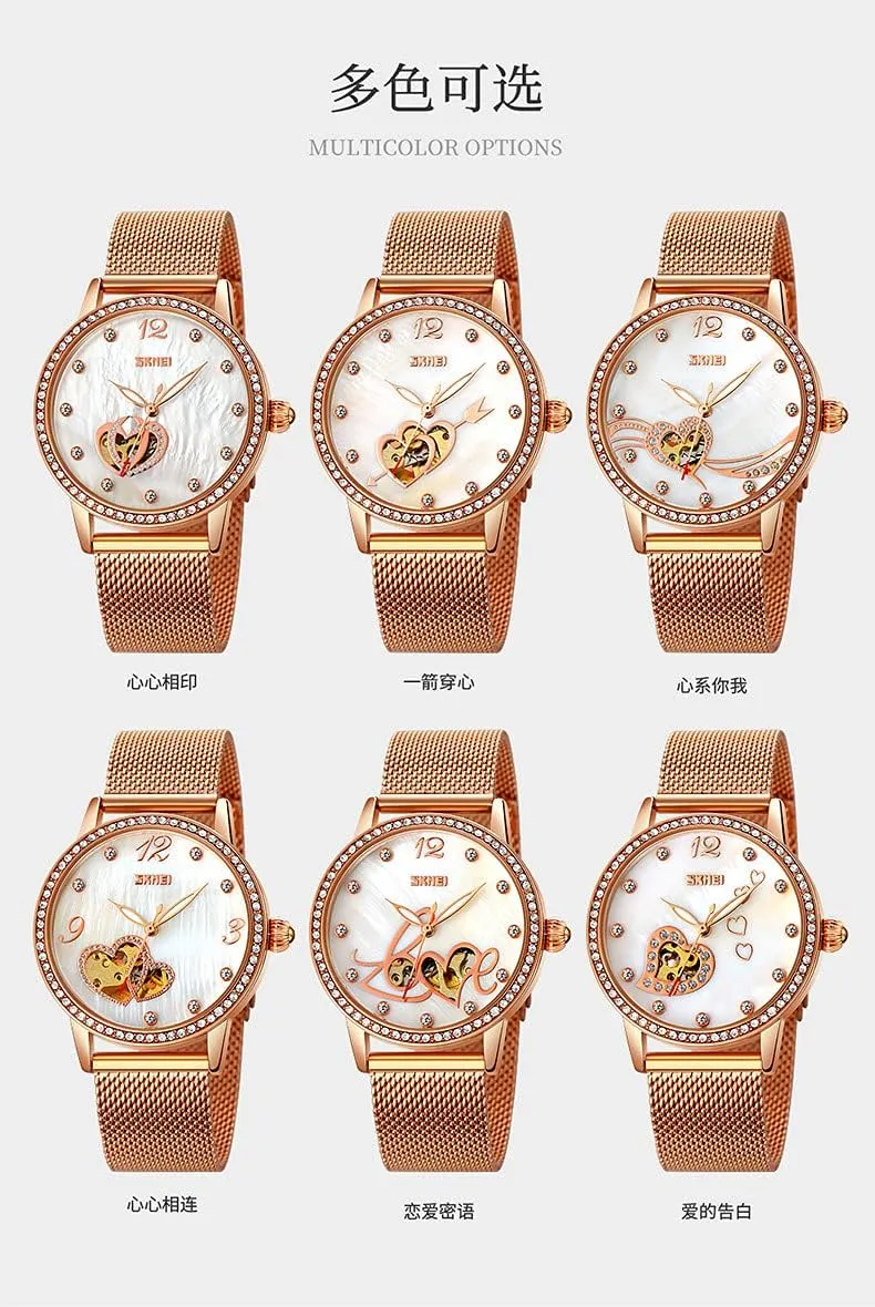 FANMIS Luxury Women Diamond Automatic Watches Luminous Waterproof Rose Gold Steel Mesh Band Mechanical Wtches