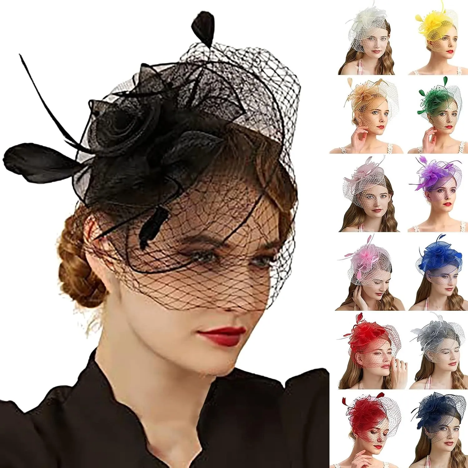 Fascinator for Women Derby Tea Party Floral Mesh Hair Clip Flower Fascinators Fashion 1920s Flapper Headpiece