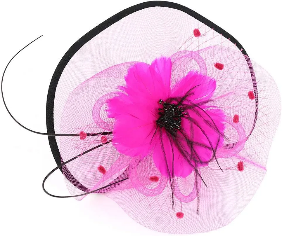 Fascinators for Women Tea Party Hair Clip Hoop Fancy Feather Mesh Headbands 1920s Flapper Bridal Cocktail Headwear