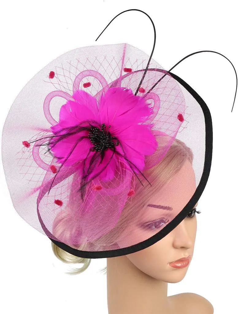 Fascinators for Women Tea Party Hair Clip Hoop Fancy Feather Mesh Headbands 1920s Flapper Bridal Cocktail Headwear