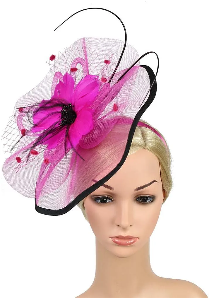 Fascinators for Women Tea Party Hair Clip Hoop Fancy Feather Mesh Headbands 1920s Flapper Bridal Cocktail Headwear