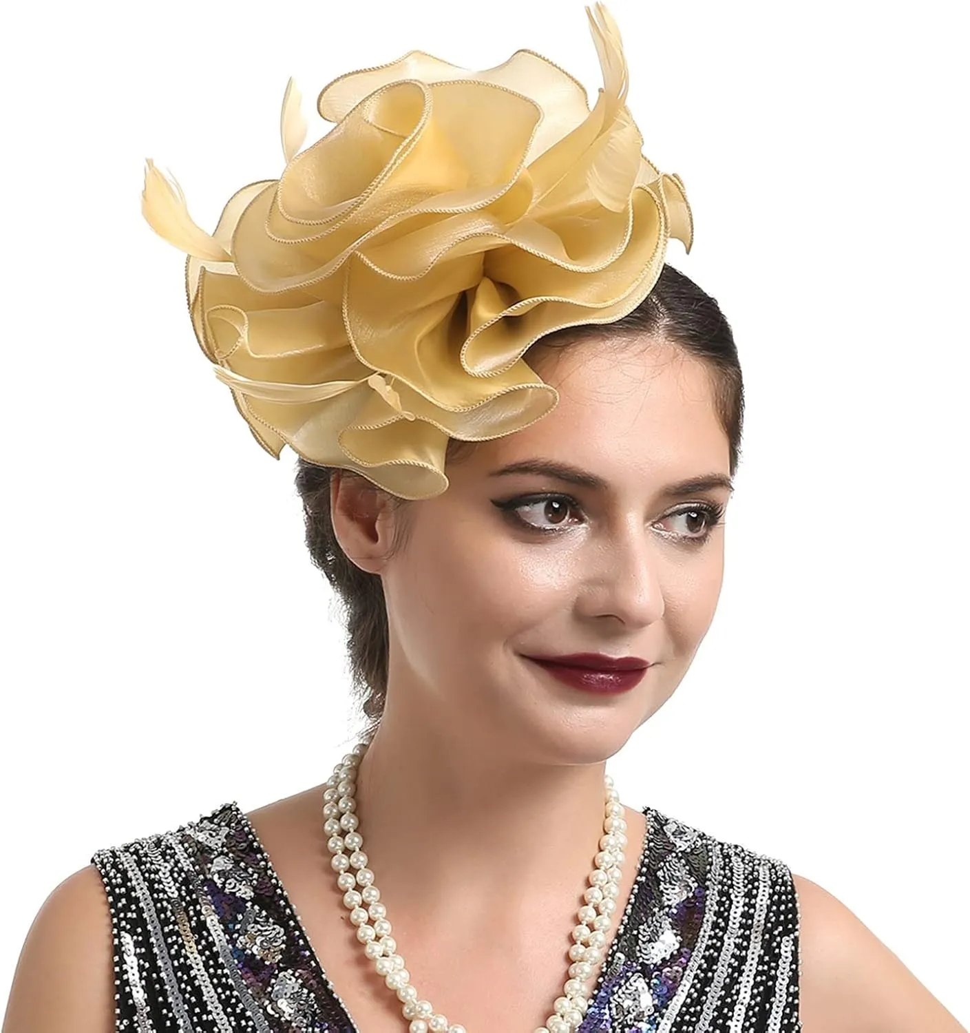 Fascinators for Women Tea Party Headband Organza Derby Hats Clip Big Flower Cocktail Hair Clip Wedding Bride Hairband