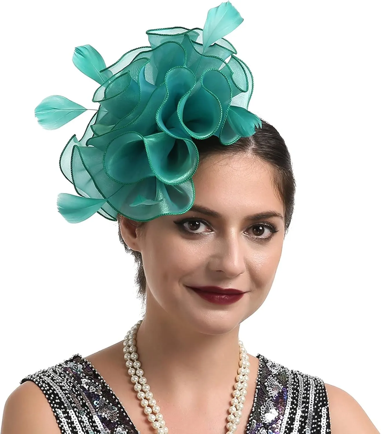 Fascinators for Women Tea Party Headband Organza Derby Hats Clip Big Flower Cocktail Hair Clip Wedding Bride Hairband