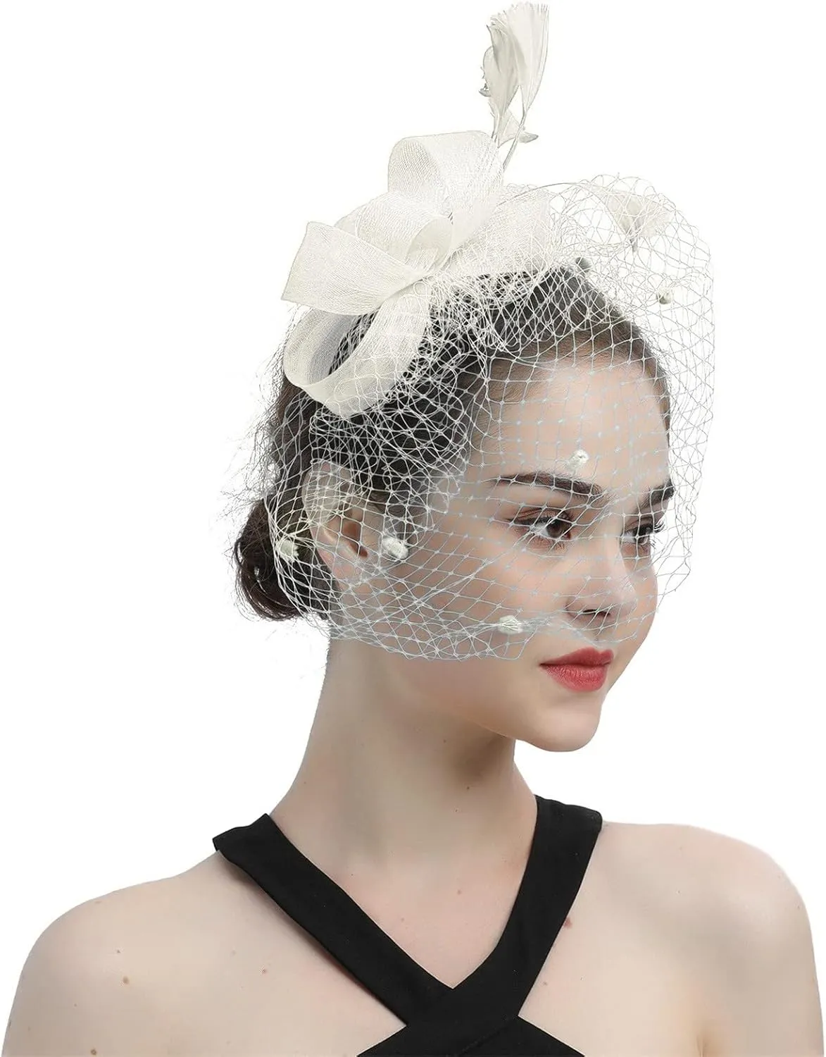 Fascinators Hats for Women Peacock Tea Party Hat with Veil Hair Clip Outfits Head Piece Accessories