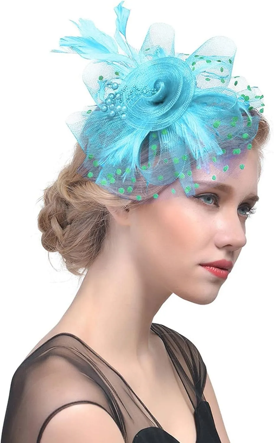 Fascinators Hats for Women Tea Party Hat Headband Mesh Flower Feathers Hair Clip for Wedding Cocktail (Sky Blue, One Size)