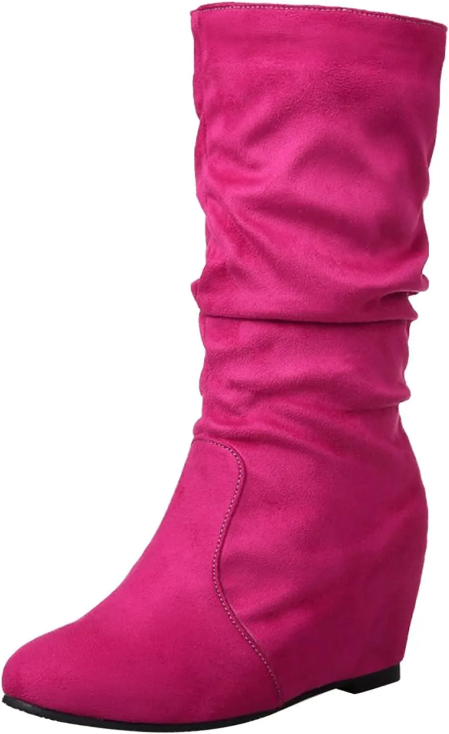 Fashion Women Mid Calf Boots Comfortable Casual Women Boots Ladies Fashion Retro Low Heels Suede Mid Calf Boots