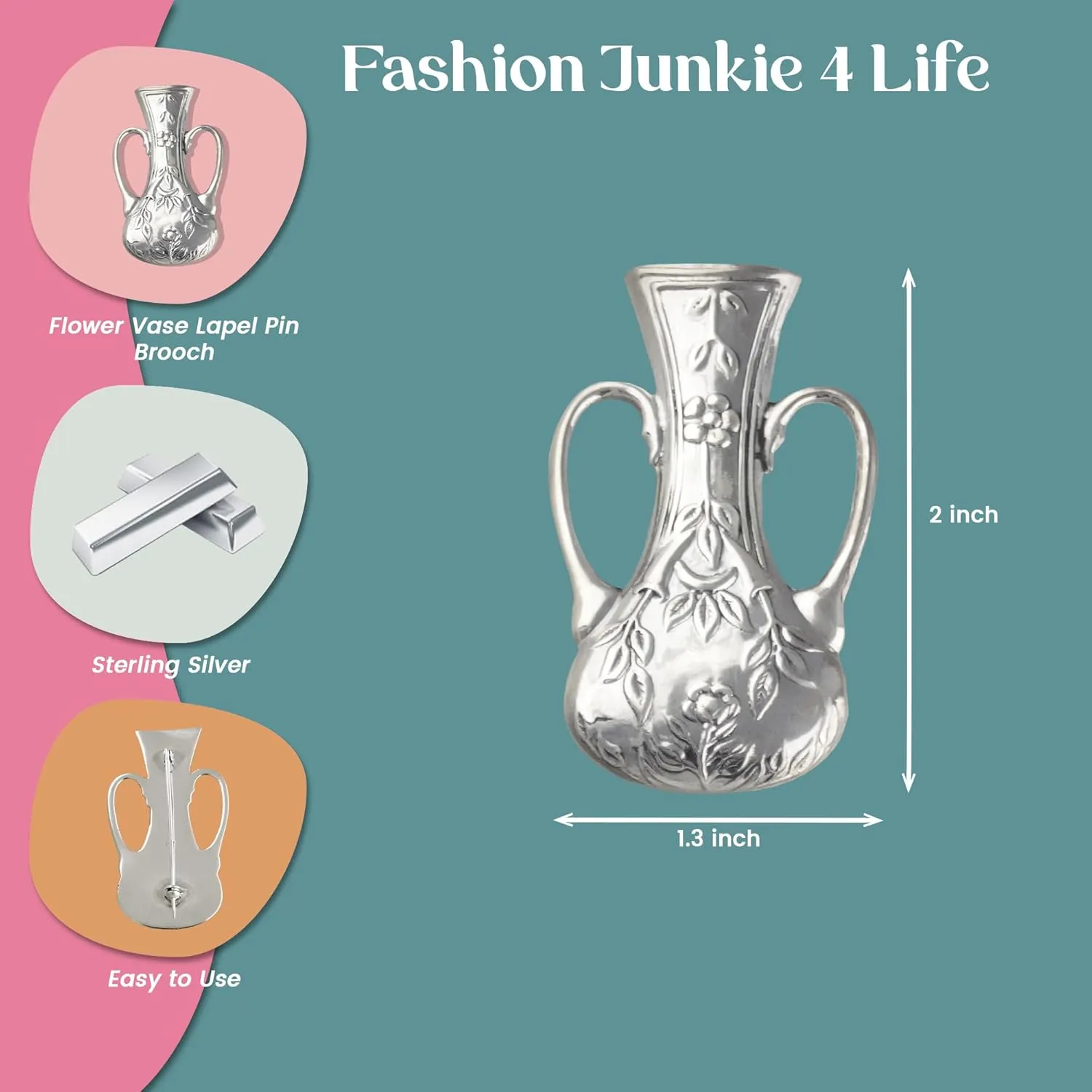 FashionJunkie4Life Sterling Silver Lapel Pins and Brooches for Women and Men